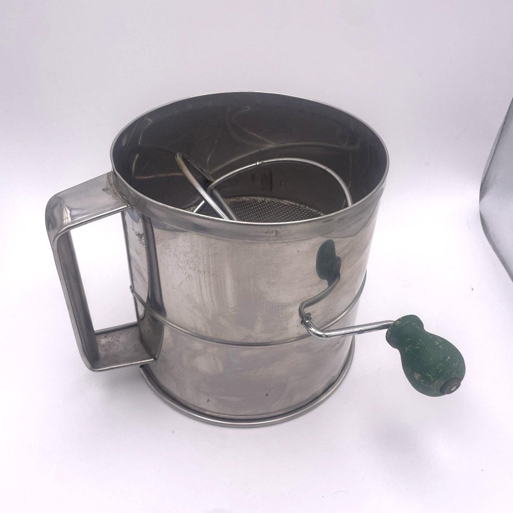 Vtg Halcoware 1260 Stainless Flour Sifter Metal Turning Wood Handle Japan‎ Halco